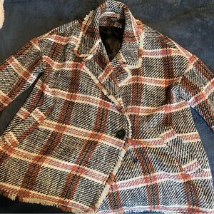 Eva Franco Plaid Pea Coat - Red, Black, White